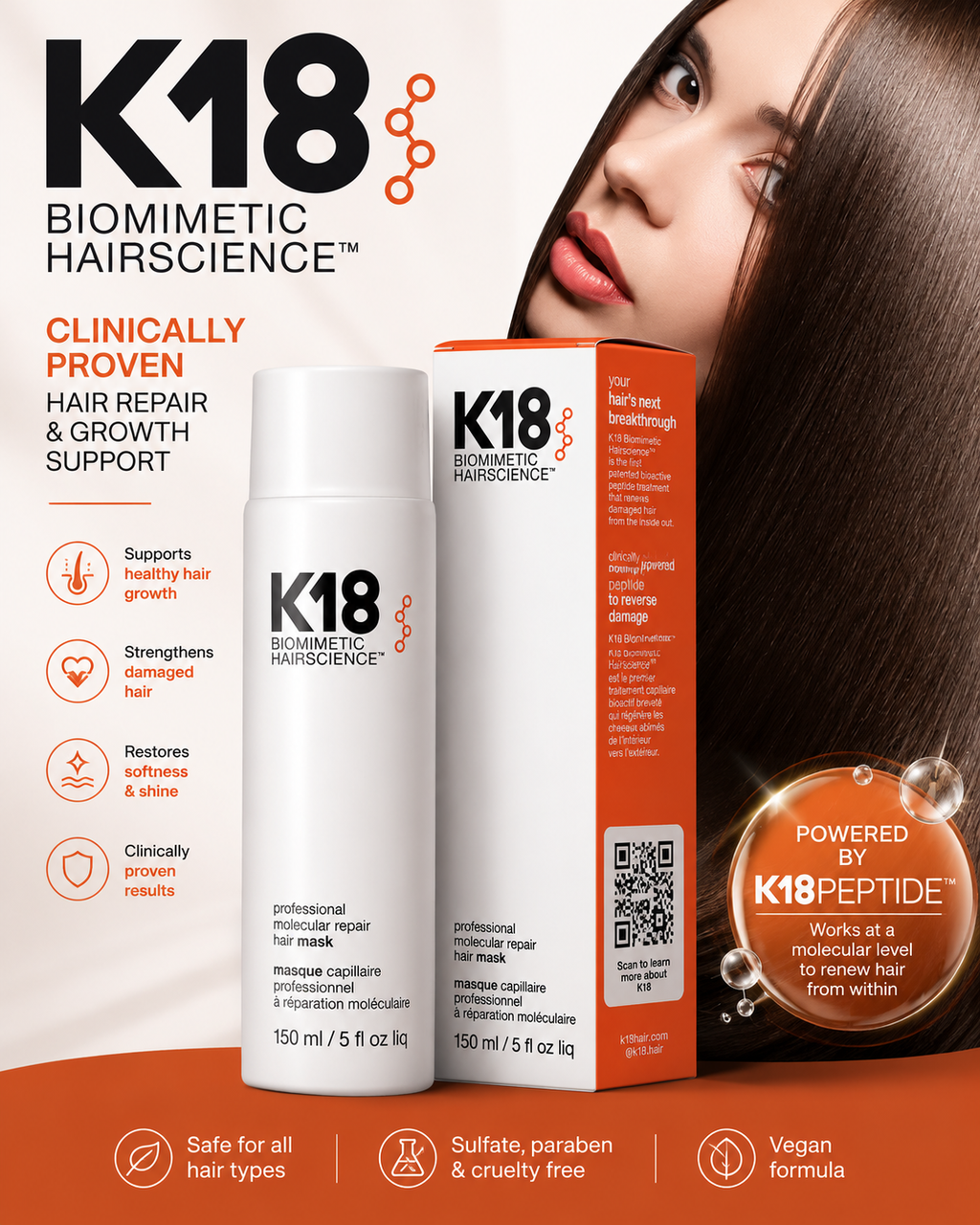 K18 Biomimetic Molecular Repair Hair Mask Professional 150ml/5oz Serenzza