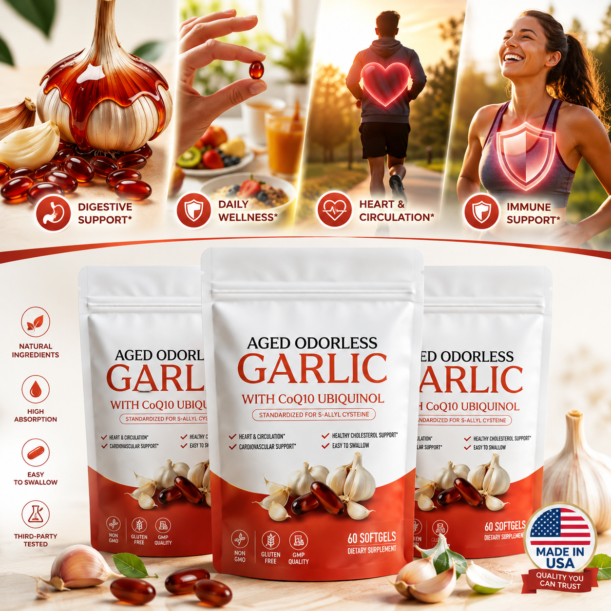 Aged Garlic Extract 600mg Softgels (60 Count) Odorless Aged Garlic Extra Serenzza