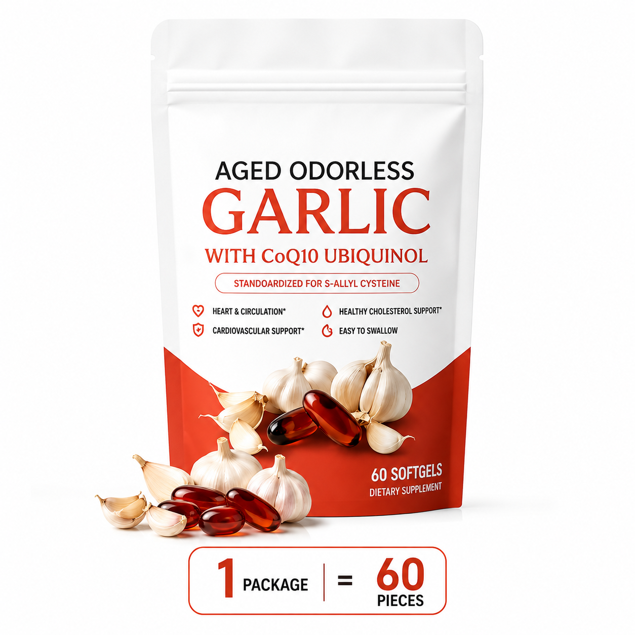 Aged Garlic Extract 600mg Softgels (60 Count) Odorless Aged Garlic Extra Serenzza