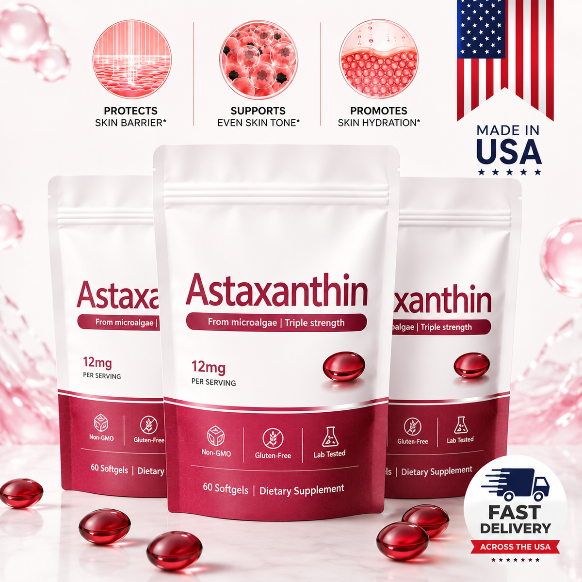 ROVINA Astaxanthin 12mg Softgels From Microalgae - Triple Strength Antioxidant Serenzza
