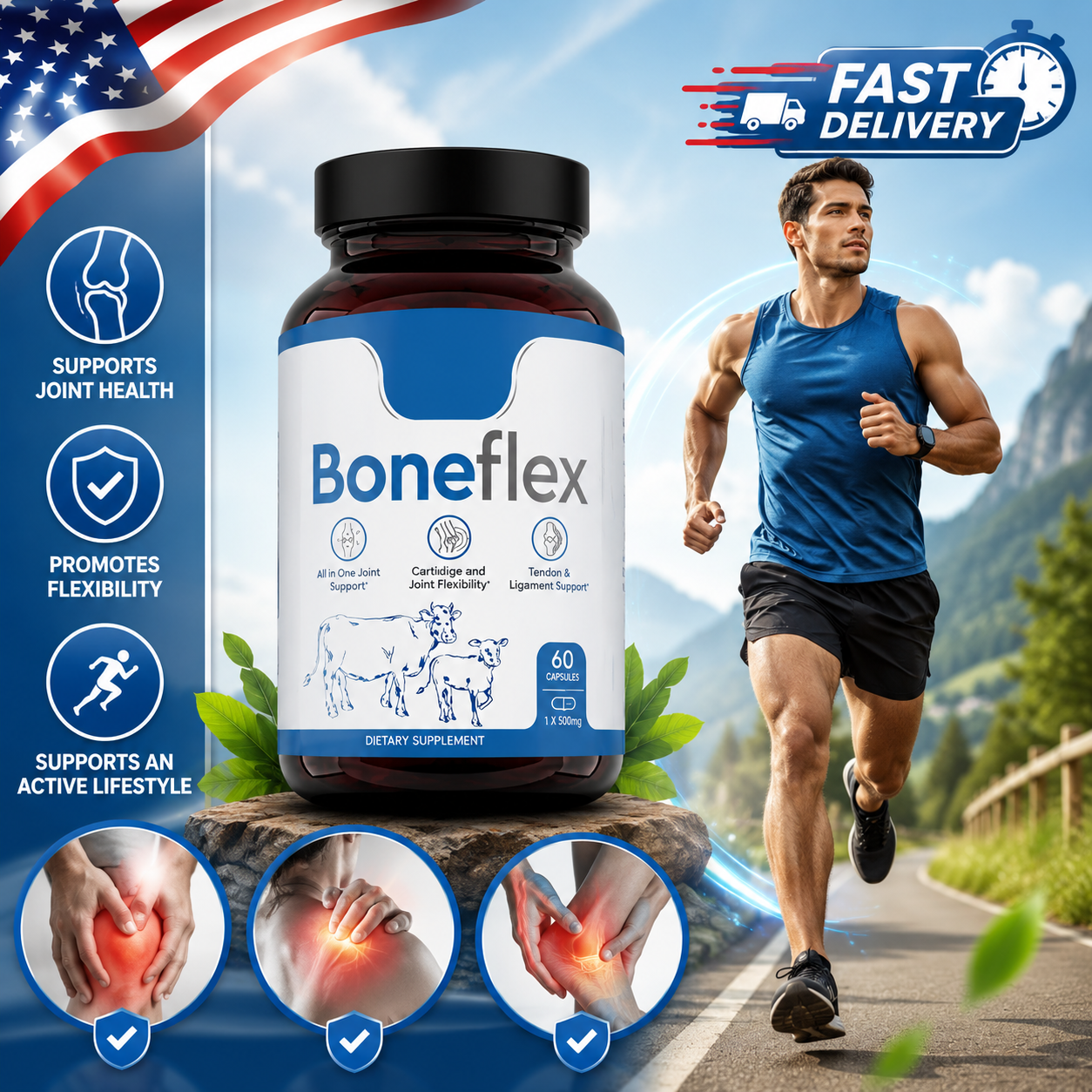 1-3PCS Boneflex Capsules Premium Joint Support Supplement for Knee &Cartilage Health
