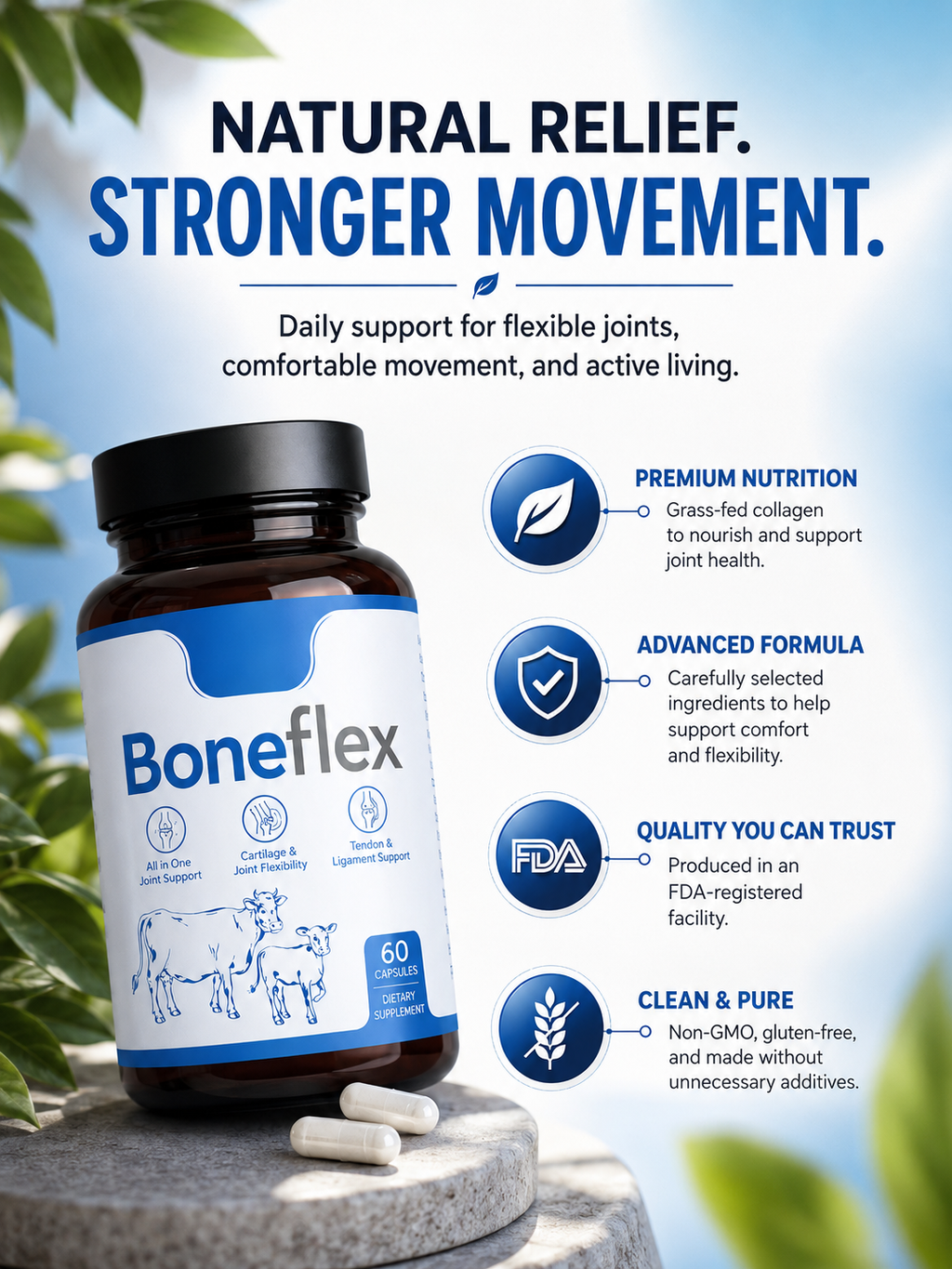 1-3PCS Boneflex Capsules Premium Joint Support Supplement for Knee &Cartilage Health