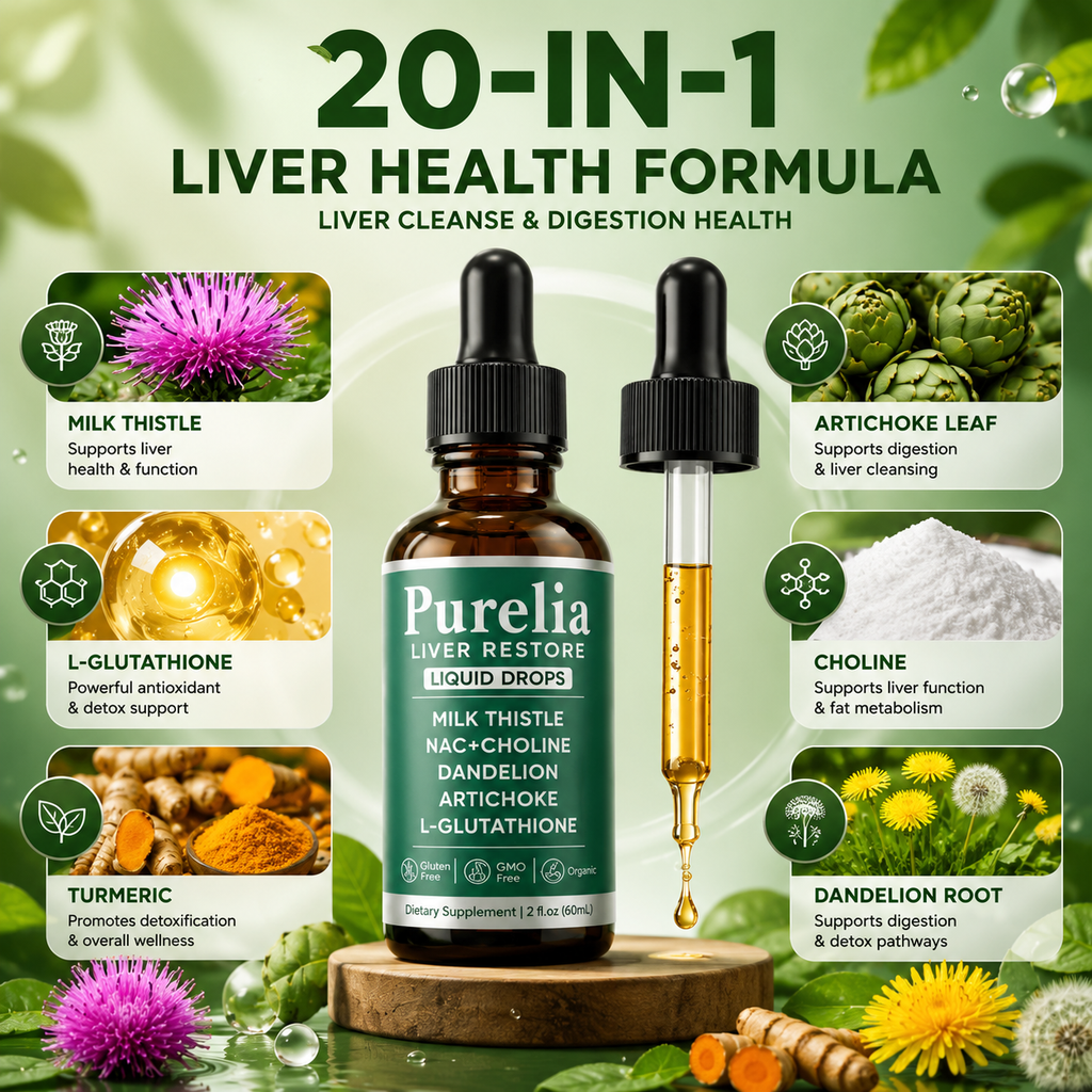 1-5PC Purelia Liver Restore Drops – Complete Liver Support Supplement 60ml - Serenzza