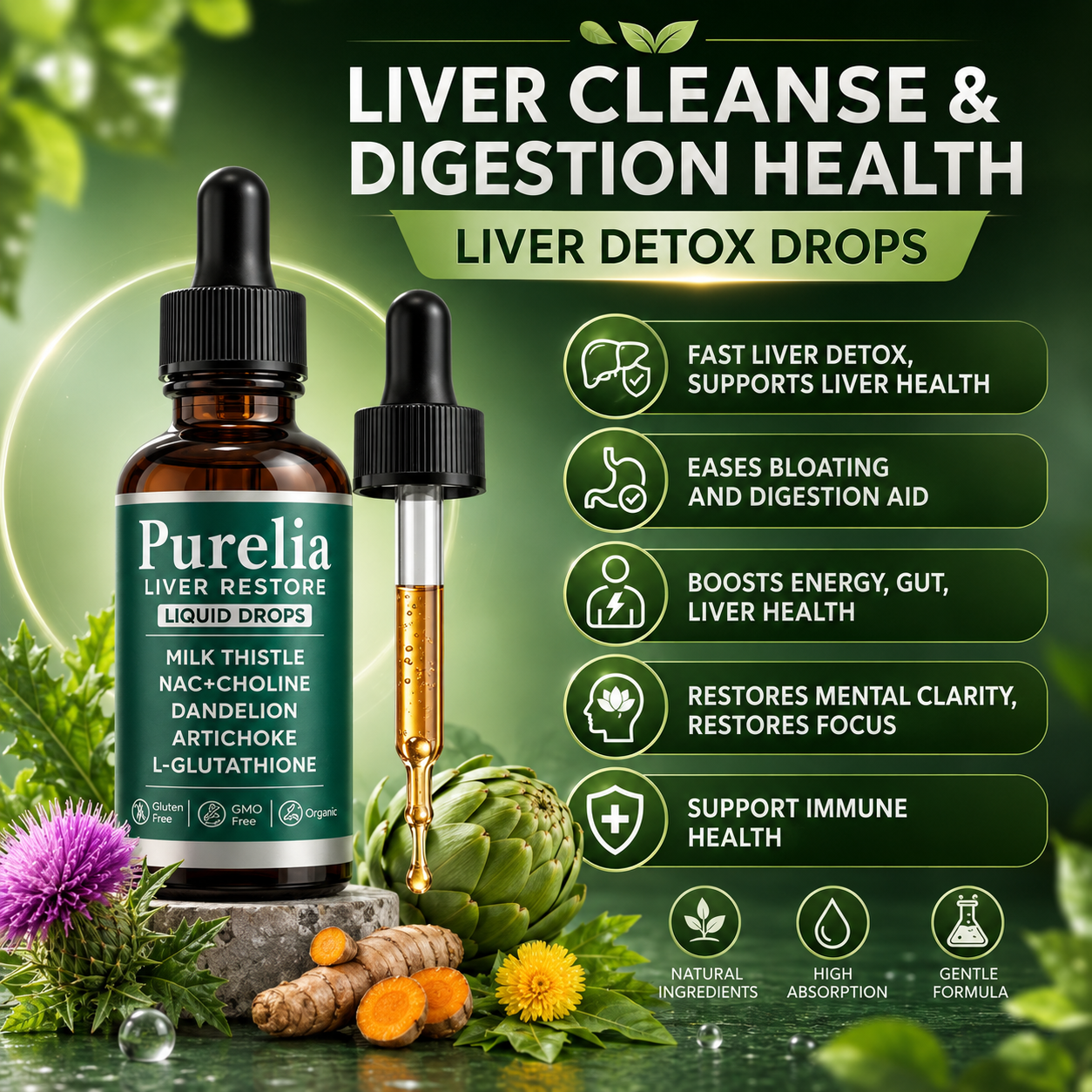 1-5PC Purelia Liver Restore Drops – Complete Liver Support Supplement 60ml - Serenzza
