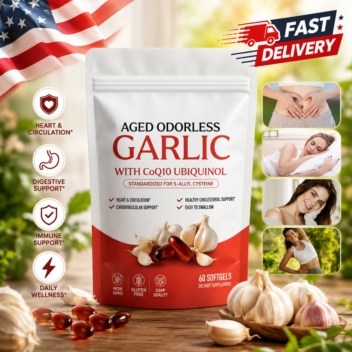 Aged Garlic Extract 600mg Softgels (60 Count) Odorless Aged Garlic Extra Serenzza