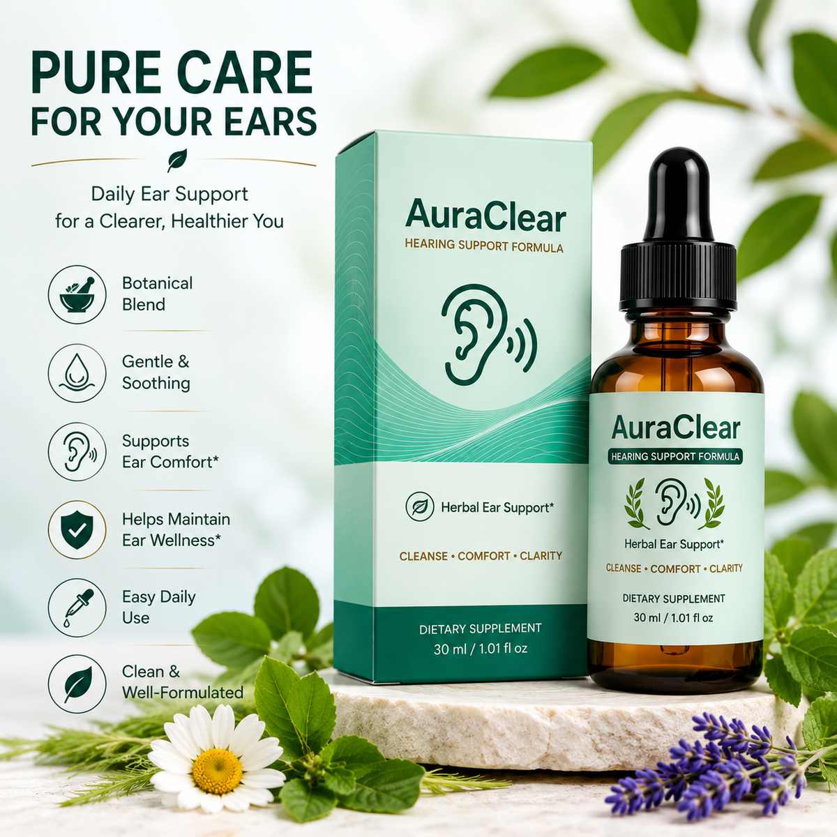 Ear Drops - Auraclear Cleaning and Relief Drops, Natural Green