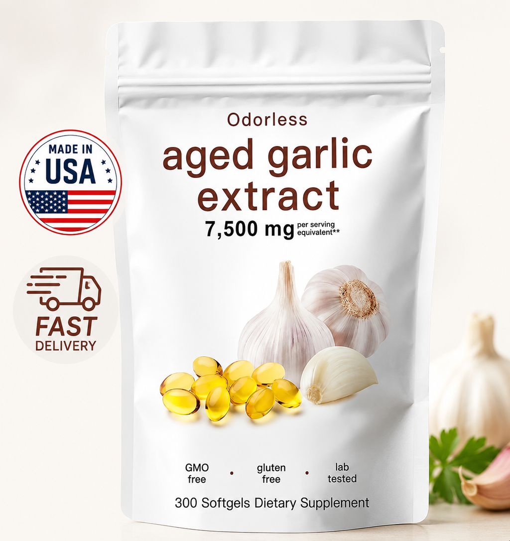 Odorless Garlic 7500mg Per Servings, 300 Softgels | 2 Years Aged Garlic Extra...