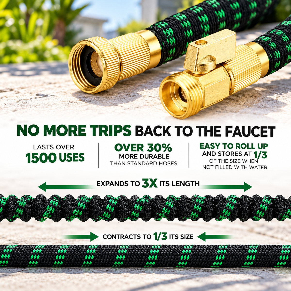 Flexible Garden Hose with 10-Pattern Spray Nozzle – Up to 150FT Ama
