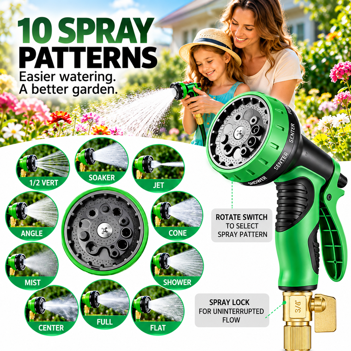 Flexible Garden Hose with 10-Pattern Spray Nozzle – Up to 150FT Ama
