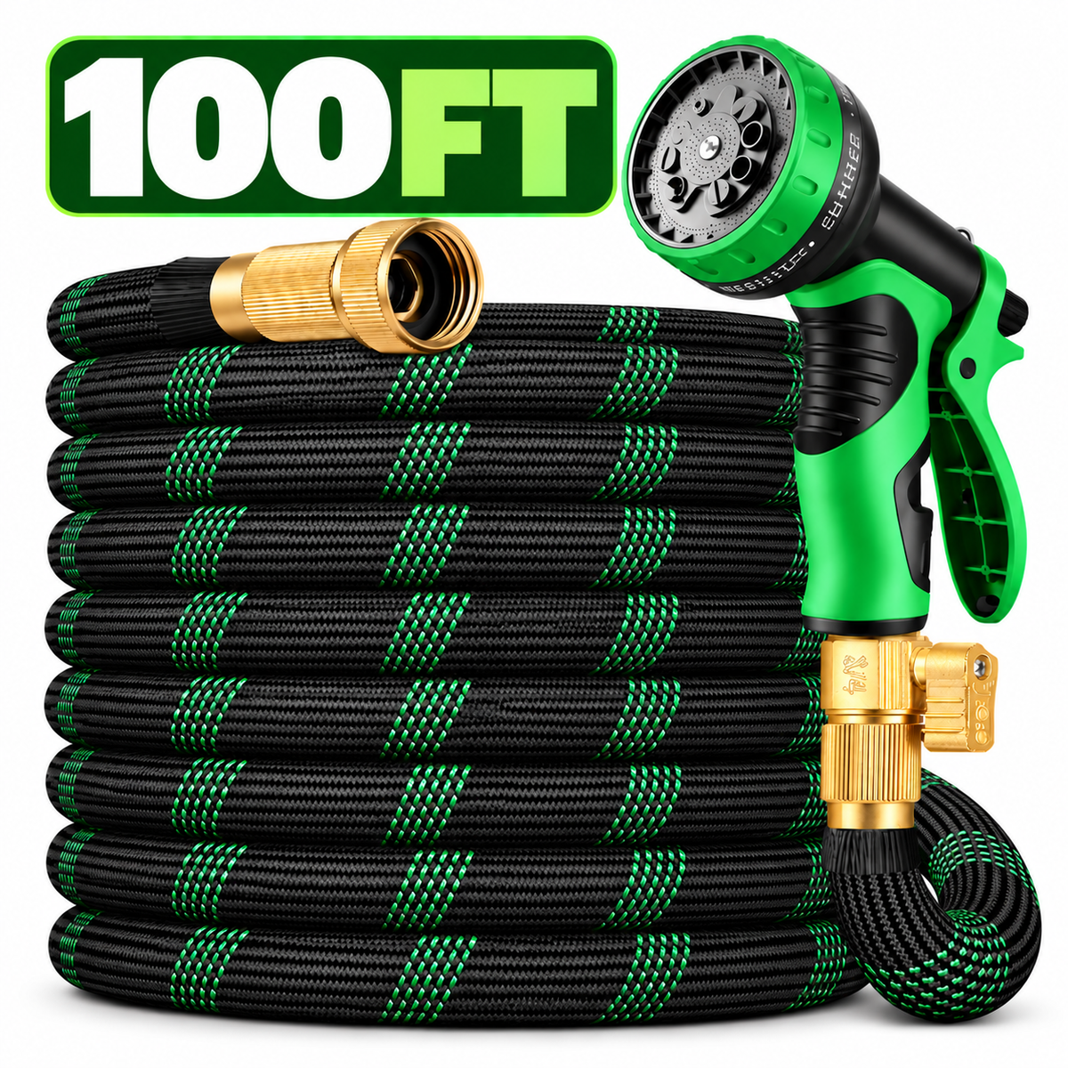 Flexible Garden Hose with 10-Pattern Spray Nozzle – Up to 150FT Ama