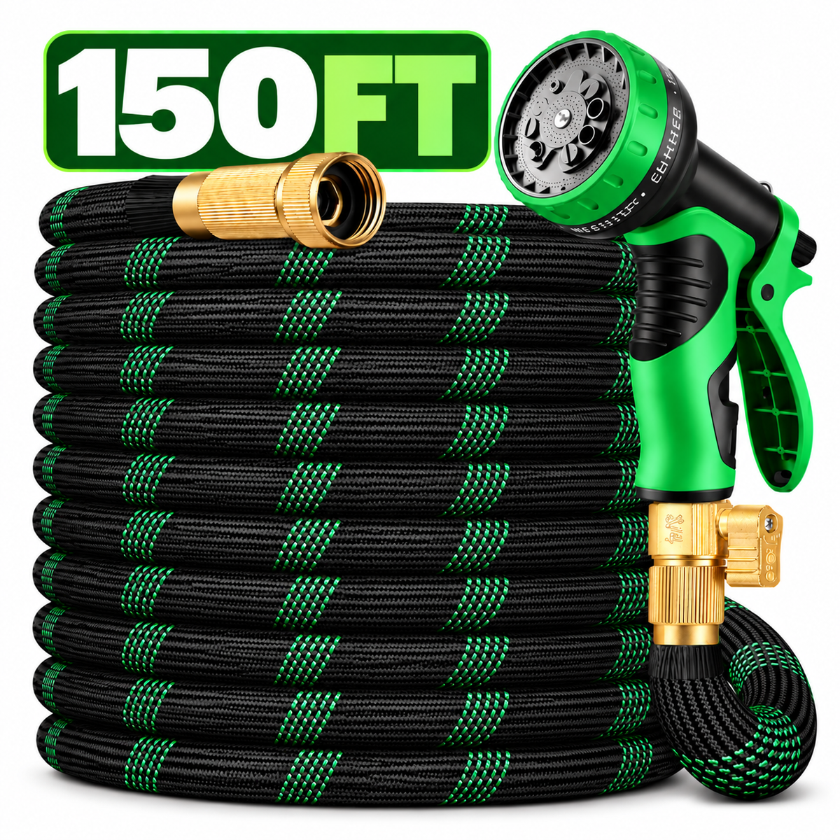 Flexible Garden Hose with 10-Pattern Spray Nozzle – Up to 150FT Ama