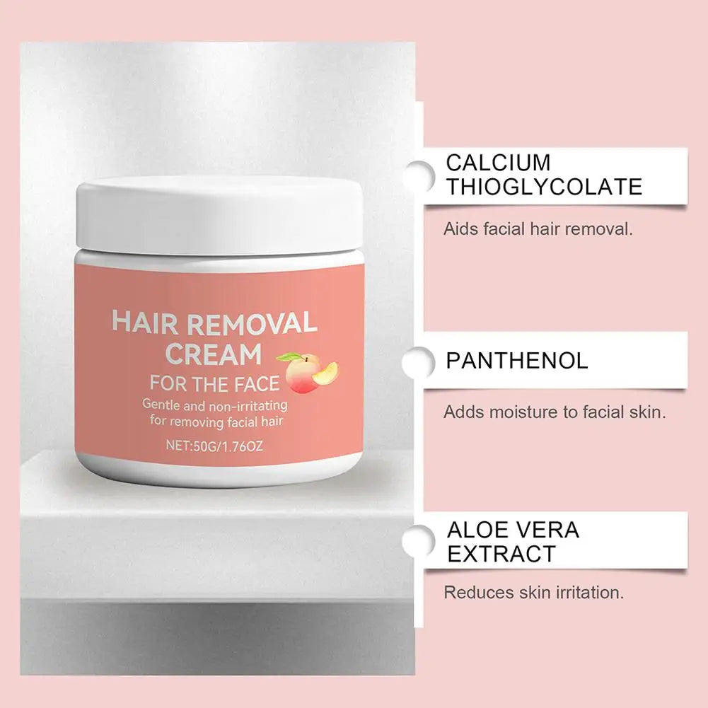 Facial Hair Removal Cream, Natural Aloe Vera Quick Gentle Fast-Acting Hair Remover Cream for Face & Lip, Moisturizing & Soothing