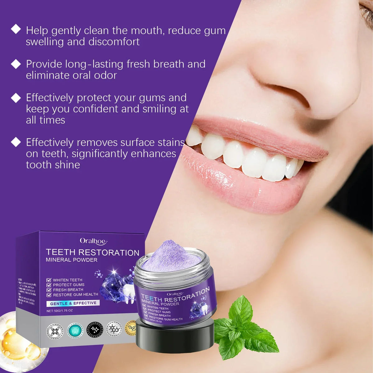 Teeth Whitening Purple Powder Oral Clean Anti Tooth Decay Remove Bad Breath Strengthen Gums Refresh Dental Bleaching Toothpaste