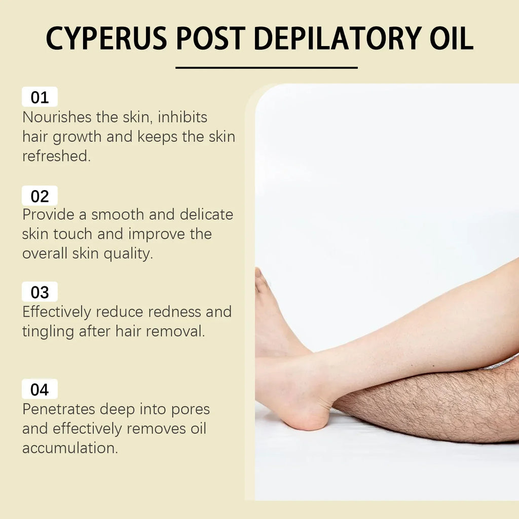 Cyperus Rotundus Hair Removal Care Oil Inhibit Hair Growth Reduce Redness Moisturizing Smoothing Repair Legs Arms Depilatory Oil