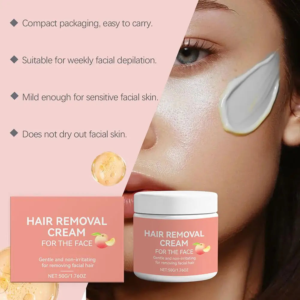 Facial Hair Removal Cream, Natural Aloe Vera Quick Gentle Fast-Acting Hair Remover Cream for Face & Lip, Moisturizing & Soothing