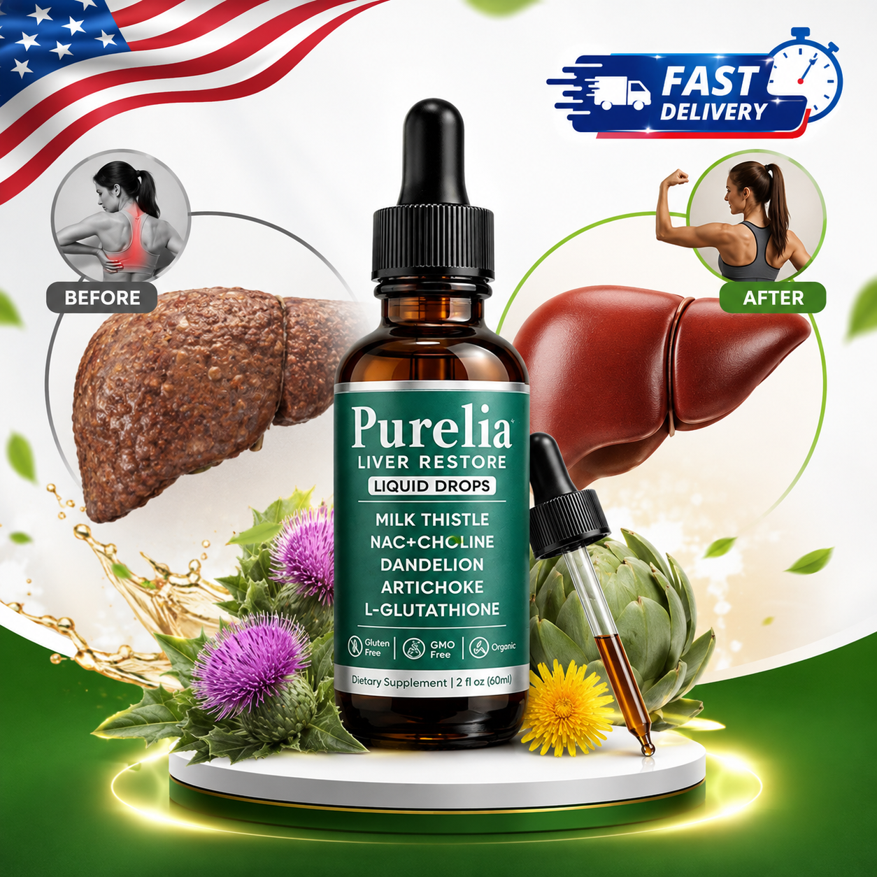 1-5PC Purelia Liver Restore Drops – Complete Liver Support Supplement 60ml - Serenzza