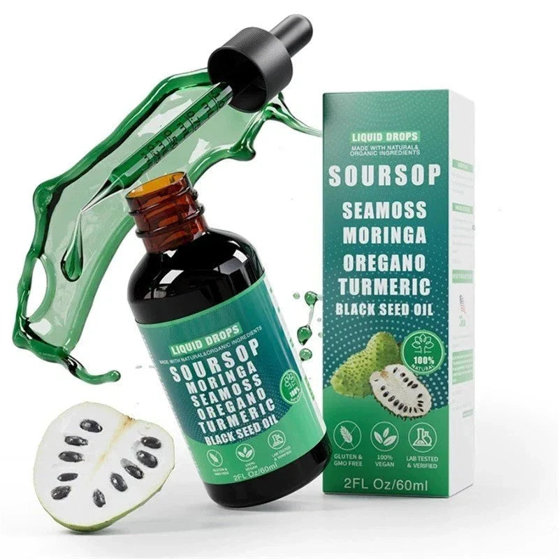 10 in 1 Soursop Bitters Liquid Drops with Sea Moss, Moringa, Turmeric, Black See