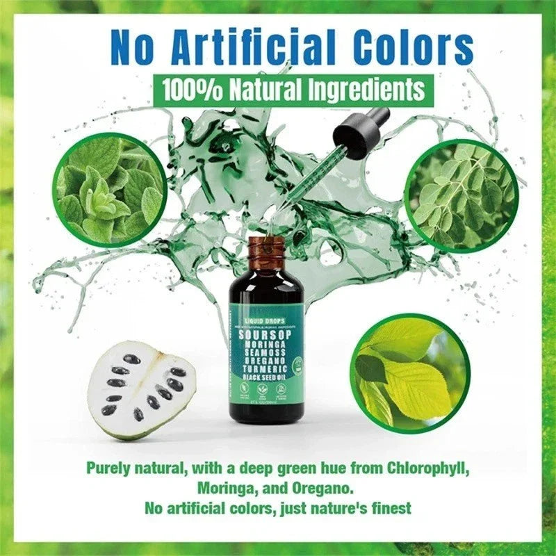 10 in 1 Soursop Bitters Liquid Drops with Sea Moss, Moringa, Turmeric, Black See