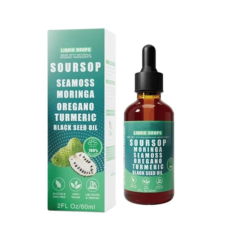 10 in 1 Soursop Bitters Liquid Drops with Sea Moss, Moringa, Turmeric, Black See