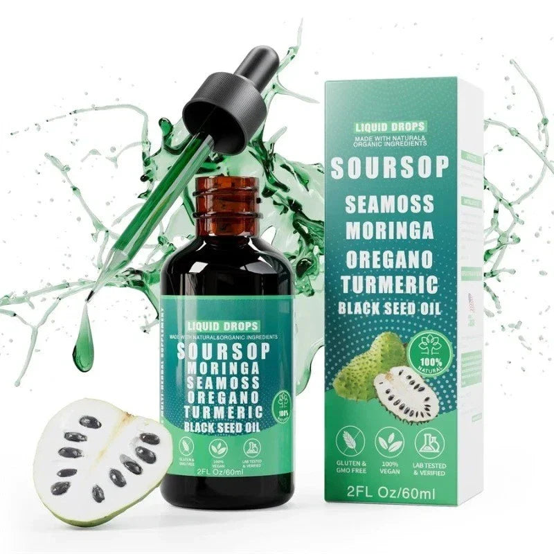 10 in 1 Soursop Bitters Liquid Drops with Sea Moss, Moringa, Turmeric, Black See