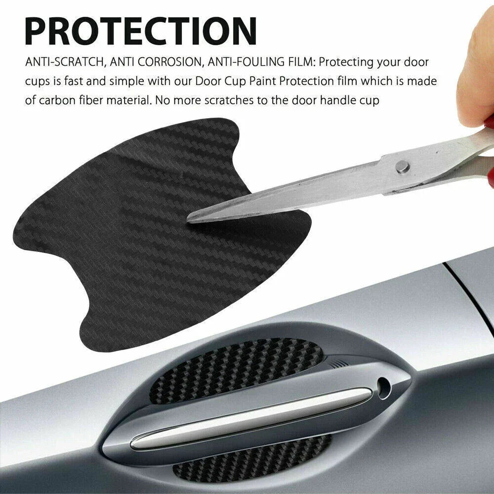 4 x Car Carbon Fiber Door Handle Protector Film Anti-Scratch Sticker Accessories